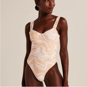 Abercrombie & Fitch Marble Print Underwire One-Piece Swimsuit Medium